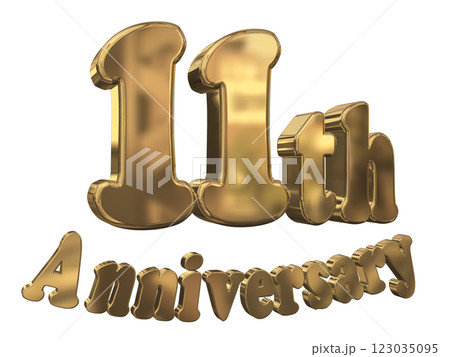 3DCG文字「11th Anniversary/11周年マークキラキラ」ゴールド,金 123035095
