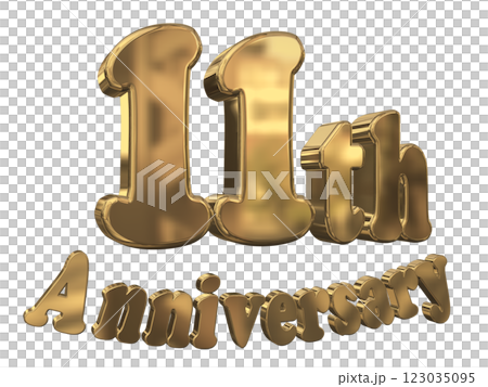 3DCG文字「11th Anniversary/11周年マークキラキラ」ゴールド,金 123035095