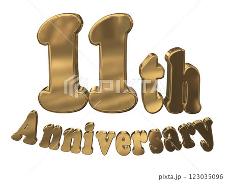 3DCG文字「11th Anniversary/11周年マークキラキラ」ゴールド,金 123035096