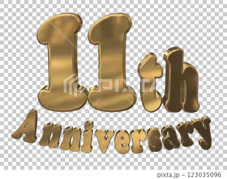3DCG文字「11th Anniversary/11周年マークキラキラ」ゴールド,金 123035096