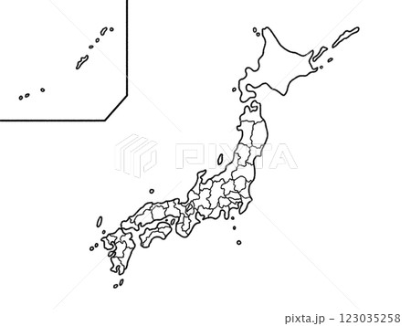 少しゆるい白い日本地図 県境入り 少しゆるい白い日本地図 県境入り 123035258