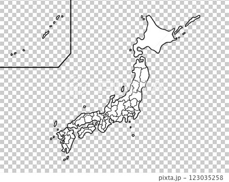少しゆるい白い日本地図 県境入り 少しゆるい白い日本地図 県境入り 123035258