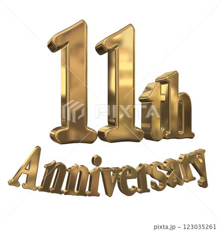 3DCG文字「11th Anniversary/11周年マークキラキラ」ゴールド,金 123035261