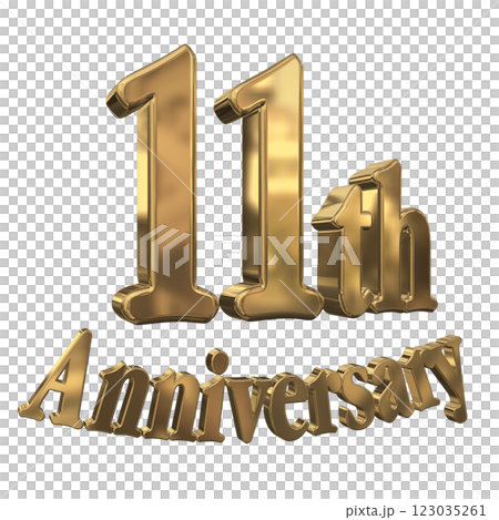 3DCG文字「11th Anniversary/11周年マークキラキラ」ゴールド,金 123035261
