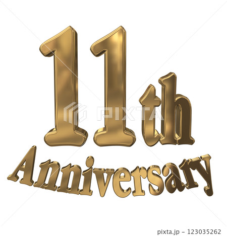 3DCG文字「11th Anniversary/11周年マークキラキラ」ゴールド,金 123035262