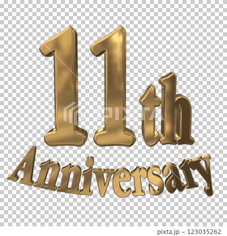 3DCG文字「11th Anniversary/11周年マークキラキラ」ゴールド,金 123035262