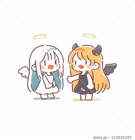 デフォルメ、天使と悪魔、アイコン、素材 123035287