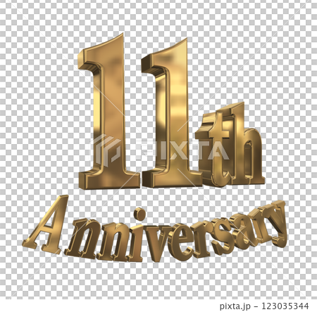 3DCG 字母“11 週年/11 週年紀念標誌閃耀”金色，金色 123035344
