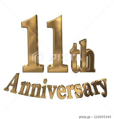 3DCG文字「11th Anniversary/11周年マークキラキラ」ゴールド,金 123035345