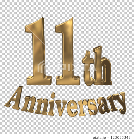 3DCG文字「11th Anniversary/11周年マークキラキラ」ゴールド,金 123035345