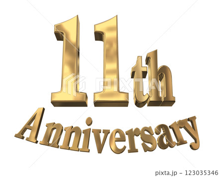 3DCG文字「11th Anniversary/11周年マークキラキラ」ゴールド,金 123035346