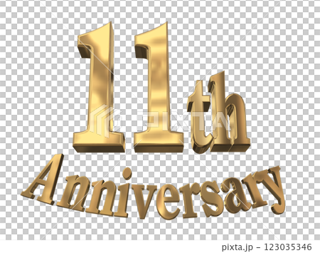 3DCG 字母“11 週年/11 週年紀念標誌閃耀”金色，金色 123035346