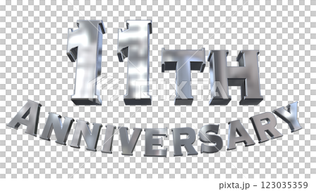 3DCG 字母“11 週年/11 週年紀念標誌閃亮”銀色，銀色 123035359