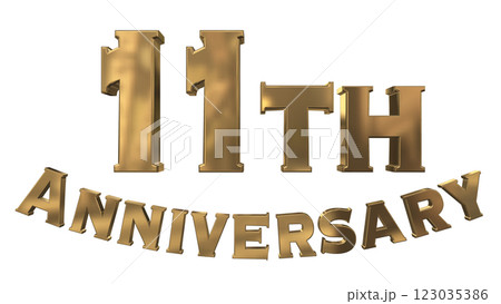 3DCG文字「11th Anniversary/11周年マークキラキラ」ゴールド,金 123035386
