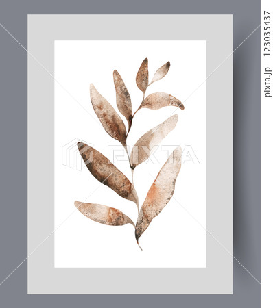 Branch tree or bush with oblong petals for interior on theme ecology on poster. Watercolor artwork Branch tree or bush with oblong petals for interior on theme ecology on poster. Watercolor artwork 123035437