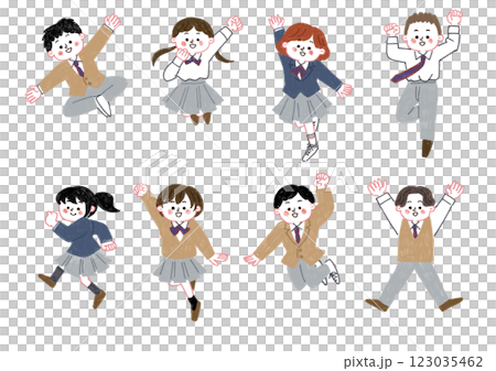 一組用色鉛筆繪製的跳躍學生插圖 一組用色鉛筆繪製的跳躍學生插圖 123035462