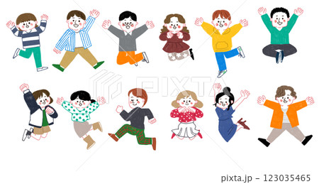 色鉛筆で描いたジャンプする人々のイラスト 123035465