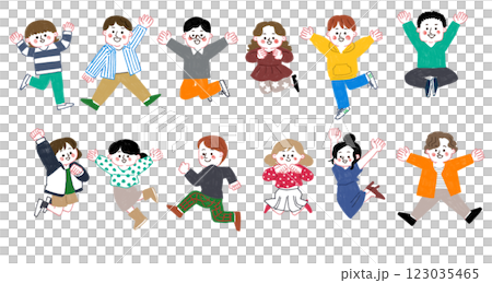 色鉛筆で描いたジャンプする人々のイラスト 123035465