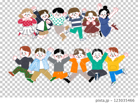 色鉛筆插畫跳躍的人（男人和女人） 123035466