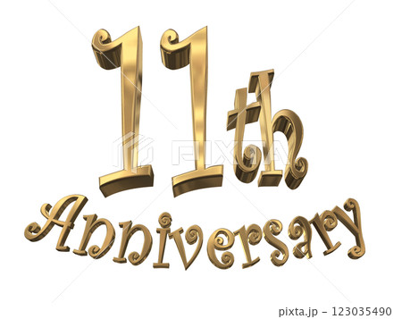 3DCG文字「11th Anniversary/11周年マークキラキラ」ゴールド,金 123035490