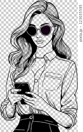 携帯を持っている女性のアイコン1 123035595