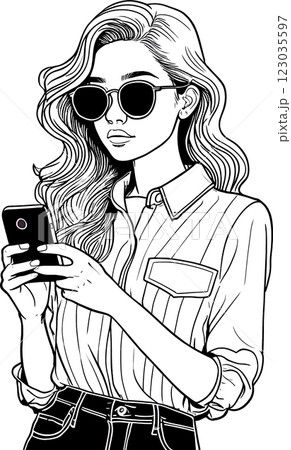 携帯を持っている女性のアイコン2 123035597