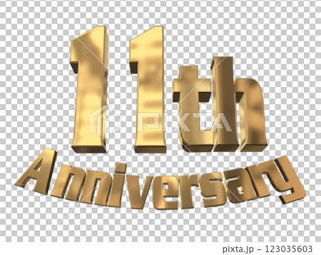 3DCG文字「11th Anniversary/11周年マークキラキラ」ゴールド,金 123035603