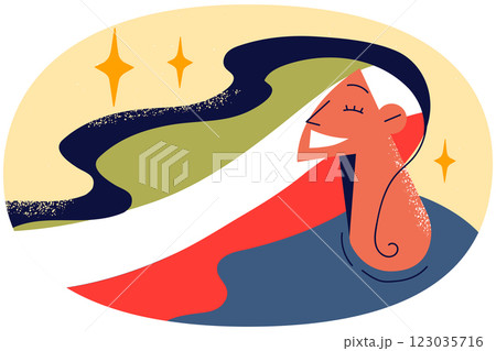 Smiling woman with hair as Iranian flag Smiling woman with hair as Iranian flag 123035716