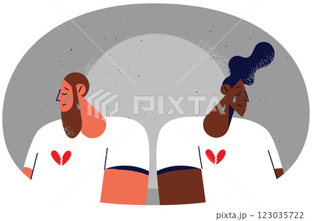 Unhappy multiethnic couple cry after breakup 123035722