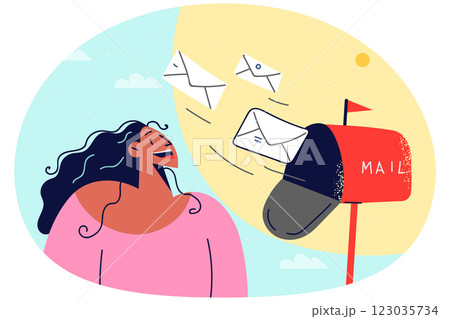 Woman receive letters from mailbox Woman receive letters from mailbox 123035734