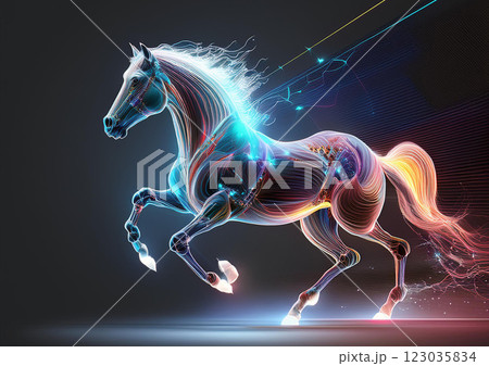 ホログラムで作られた馬 ホログラムで作られた馬 123035834