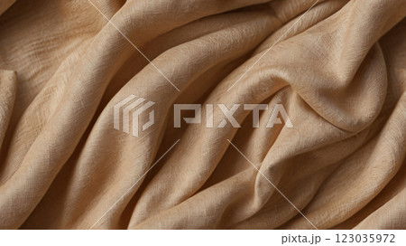 beige linen canvas crumpled natural cotton fabric. Organic Eco textiles White Fabric linen texture  123035972
