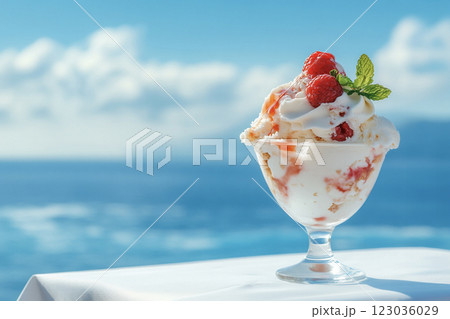 南国の美しい海とアイスクリーム　AI画像 123036029