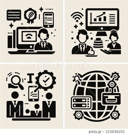 デジタル時代のビジネスシーンを描いたピクトグラム 123036201