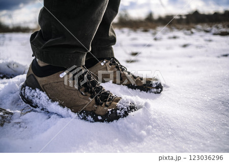 Hiker goes against sky and sun. Hiking concept Hiker goes against sky and sun. Hiking concept 123036296