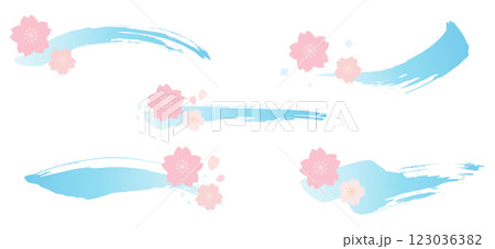 桜の装飾、筆書きストローク、セット 123036382