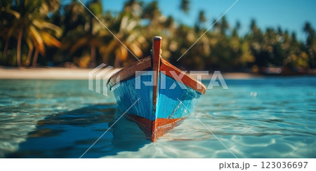 Traditional wooden boat floating in calm tropical water, philippines Traditional wooden boat floating in calm tropical water, philippines 123036697