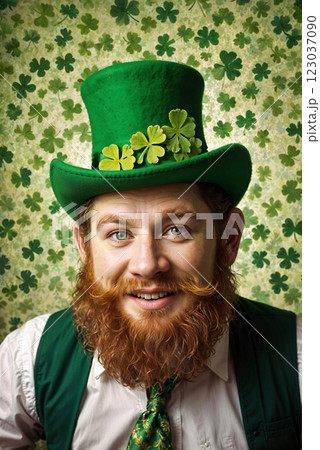 A Joyous Man Dressed in Vibrant Green Celebrating the Festivities of St. Patricks Day 123037090