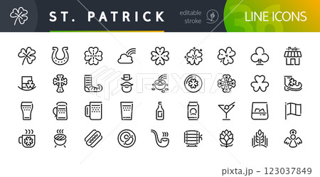 St Patricks Day Line Icons Set with Editable Stroke 123037849