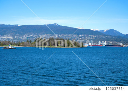 Canada Place, City Skyline, Urban Downtown Cityscape. Vancouver, British Columbia, Canada. Winter Sunset Sky Art Render. 123037854