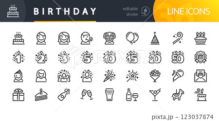 Birthday Line Icons Set with Editable Stroke 123037874