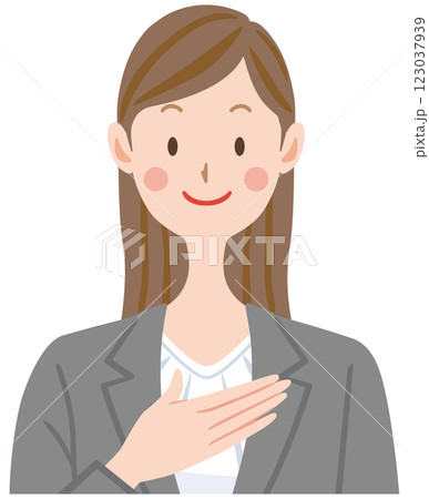 胸に手をあてる女性社員のイラスト 誠実 ビジネス 胸に手をあてる女性社員のイラスト 誠実 ビジネス 123037939