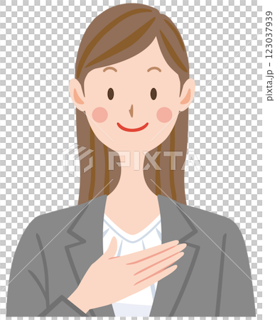 一位女員工將手放在胸前的插圖 真誠的商業 一位女員工將手放在胸前的插圖 真誠的商業 123037939