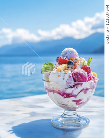 夏の海とアイスクリーム　AI画像 123037944