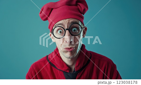 Funny character with big glasses 123038178