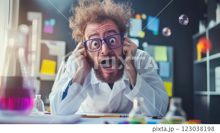 Scientist excited by surprise lab results! 123038198