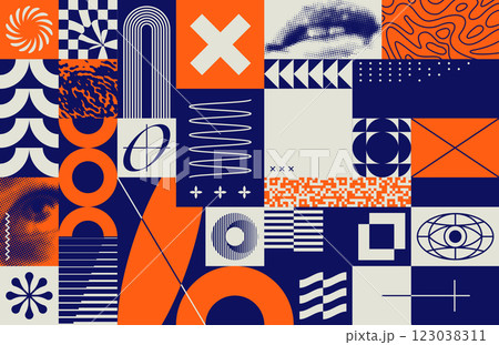 Brutalist Geometric Seamless Pattern 123038311