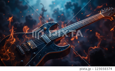 Burning Electric Guitar Representing Passion for Music 123038374