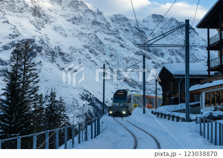 Train in Murren in Winter. Switzerland 123038870