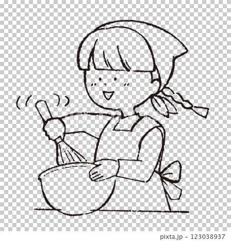 ホイップをかき混ぜる女の子　モノクロ 123038937